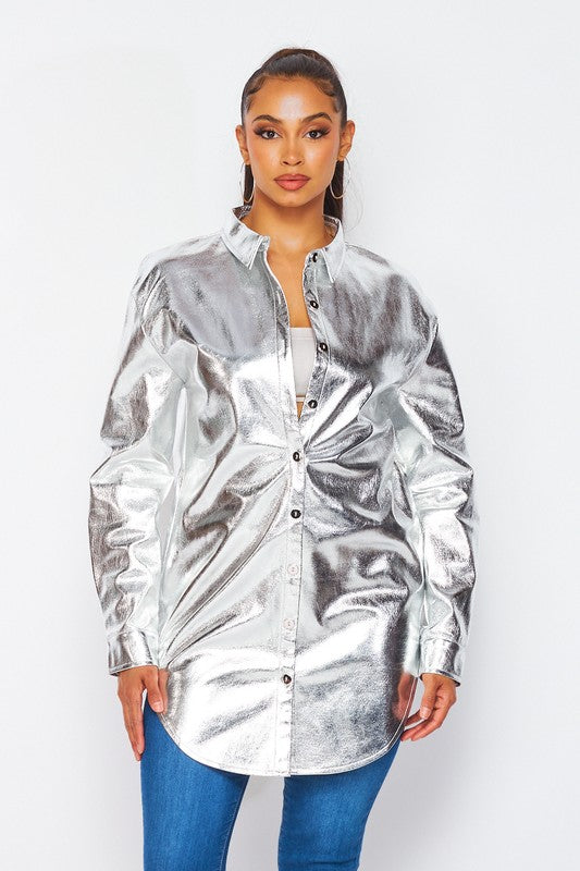 Metallic Oversized Shiny Shacket